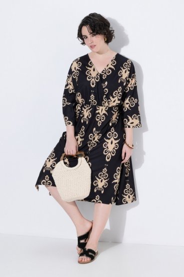 Ulla Popken 852315 Robe portefeuille imprimée Noir - Robes midi - Robes mi-longues pour femmes rondes