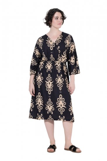 Ulla Popken 852315 Robe portefeuille imprimée Noir - Robes midi - Robes mi-longues pour femmes rondes