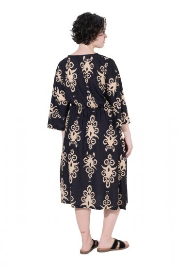 Ulla Popken 852315 Robe portefeuille imprimée Noir - Robes midi - Robes mi-longues pour femmes rondes