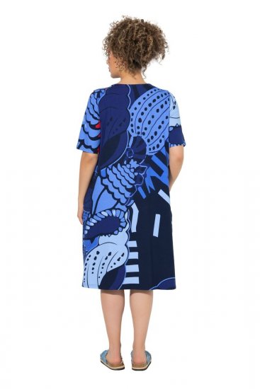 Ulla Popken 852394 Robe mi-longue à manches courtes et col V Bleu marine - Robes midi - Robes mi-longues pour femmes rondes