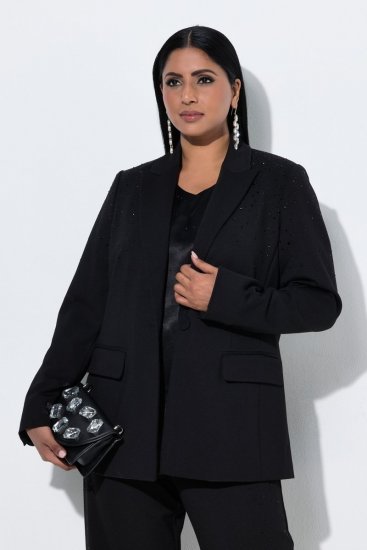 Ulla Popken 852498 Blazer à un bouton et strass Noir - Blazers - Vestes blazer pour femme, grandes tailles