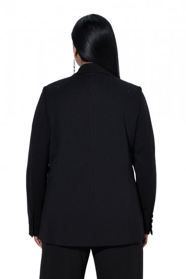 Ulla Popken 852498 Blazer à un bouton et strass Noir - Blazers - Vestes blazer pour femme, grandes tailles