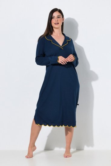 Ulla Popken 852526 Chemise de nuit à col chemise Bleu marine - Chemises de nuit - 