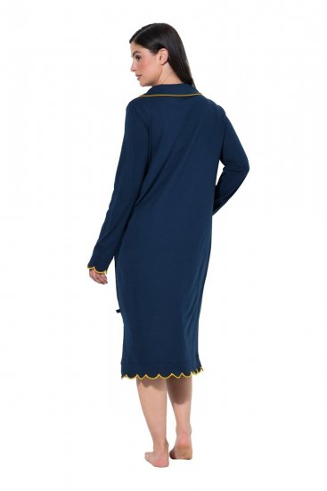 Ulla Popken 852526 Chemise de nuit à col chemise Bleu marine - Chemises de nuit - 