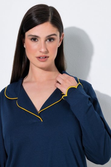 Ulla Popken 852573 Pyjama à col chemise Bleu marine - Pyjamas/vêtements de détente - 