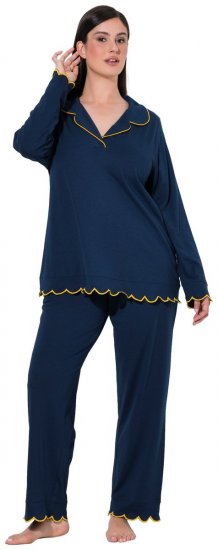 Ulla Popken 852573 Pyjama à col chemise Bleu marine - Pyjamas/vêtements de détente - 