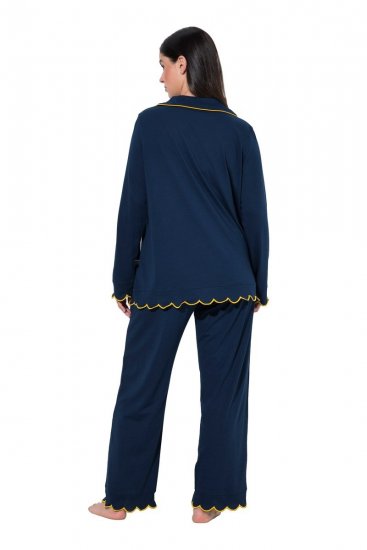 Ulla Popken 852573 Pyjama à col chemise Bleu marine - Pyjamas/vêtements de détente - 