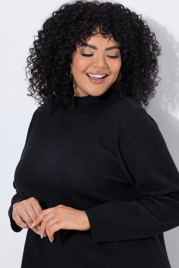 Ulla Popken 852597 Robe en maille imprimée à col roulé Noir - Robes en maille - 