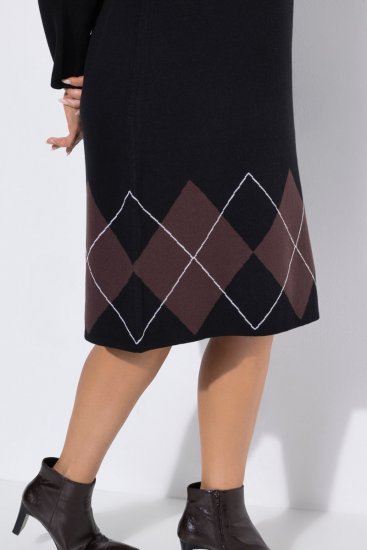 Ulla Popken 852597 Robe en maille imprimée à col roulé Noir - Robes en maille - 