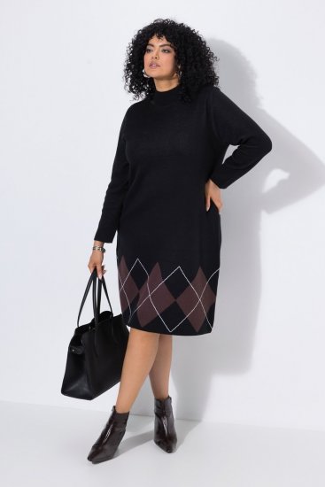 Ulla Popken 852597 Robe en maille imprimée à col roulé Noir - Robes en maille - 