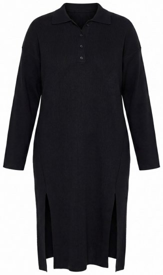 Ulla Popken 852630 Robe en maille à manches longues Noir - Robes midi - Robes mi-longues pour femmes rondes