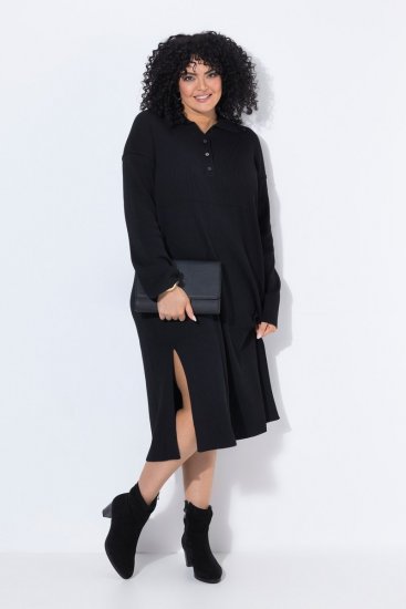 Ulla Popken 852630 Robe en maille à manches longues Noir - Robes midi - Robes mi-longues pour femmes rondes
