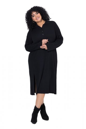 Ulla Popken 852630 Robe en maille à manches longues Noir - Robes midi - Robes mi-longues pour femmes rondes