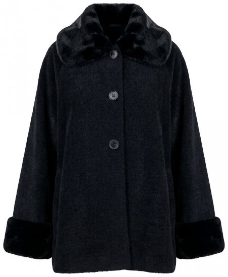 Ulla Popken 852644 Veste cape à bordure en fausse fourrure Noir - Ponchos & capes - 