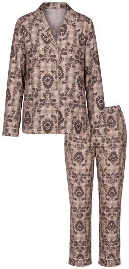 Ulla Popken 852649 Pyjama à motifs et col chemise Marron - Pyjamas/vêtements de détente - 