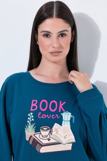 Ulla Popken 852710 Pull d'intérieur à manches longues Pétrole - Pyjamas/vêtements de détente - 