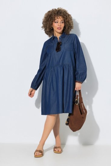 Ulla Popken 852768 Robe en jean trapèze à poches Bleu denim - Robes - Des robes dans toutes les tailles