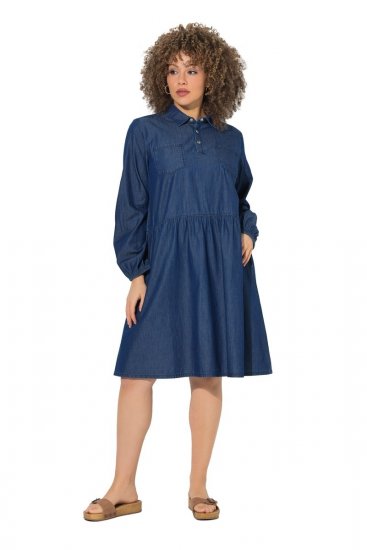 Ulla Popken 852768 Robe en jean trapèze à poches Bleu denim - Robes - Des robes dans toutes les tailles
