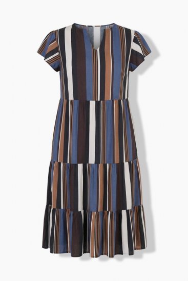 Ulla Popken 852771 Robe rayée à volants Bleu marine - Robes - Des robes dans toutes les tailles