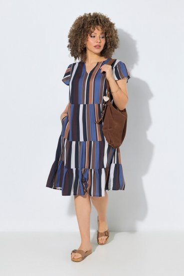 Ulla Popken 852771 Robe rayée à volants Bleu marine - Robes - Des robes dans toutes les tailles