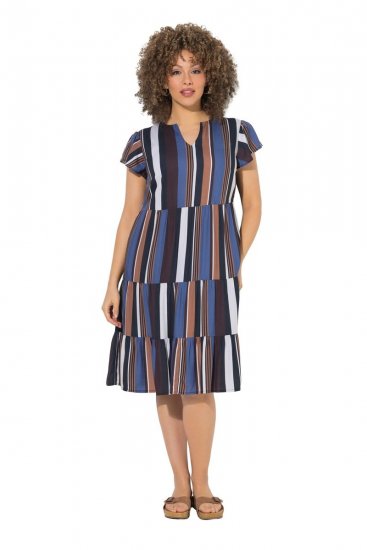 Ulla Popken 852771 Robe rayée à volants Bleu marine - Robes - Des robes dans toutes les tailles