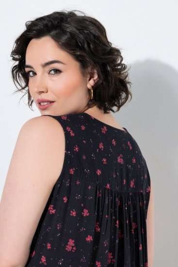 Ulla Popken 852824 Robe fleurie Noir - Robes d'été - Robes légères d'été en grande taille