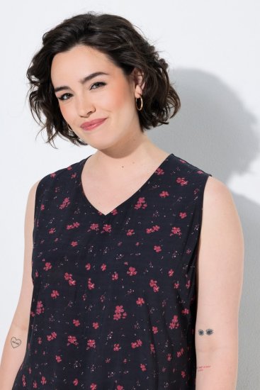 Ulla Popken 852824 Robe fleurie Noir - Robes d'été - Robes légères d'été en grande taille