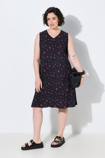 Ulla Popken 852824 Robe fleurie Noir - Robes d'été - Robes légères d'été en grande taille