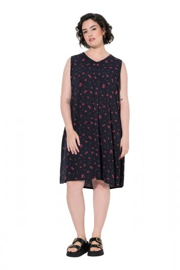 Ulla Popken 852824 Robe fleurie Noir - Robes d'été - Robes légères d'été en grande taille