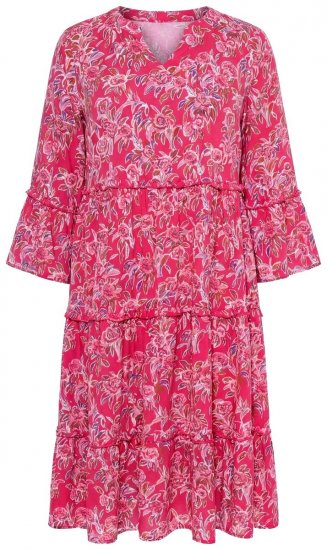 Ulla Popken 852841 Robe fleurie à volants Magenta - Robes midi - Robes mi-longues pour femmes rondes