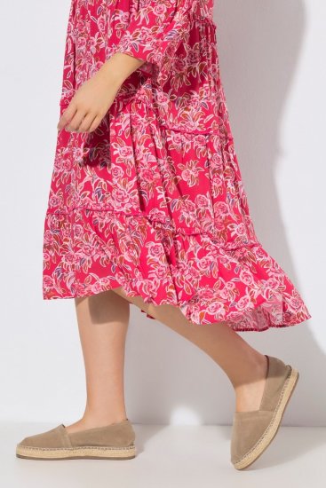 Ulla Popken 852841 Robe fleurie à volants Magenta - Robes midi - Robes mi-longues pour femmes rondes