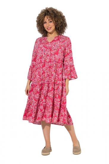 Ulla Popken 852841 Robe fleurie à volants Magenta - Robes midi - Robes mi-longues pour femmes rondes