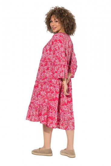 Ulla Popken 852841 Robe fleurie à volants Magenta - Robes midi - Robes mi-longues pour femmes rondes