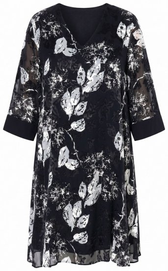 Ulla Popken 852959 Robe fleurie à manches 3/4 Noir - Robes midi - Robes mi-longues pour femmes rondes
