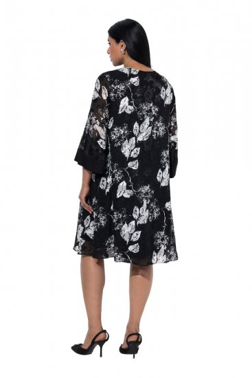 Ulla Popken 852959 Robe fleurie à manches 3/4 Noir - Robes midi - Robes mi-longues pour femmes rondes