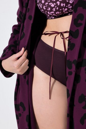 Ulla Popken 853168 Peignoir en éponge à imprimé animal Prune - Robes de chambre & peignoirs - 