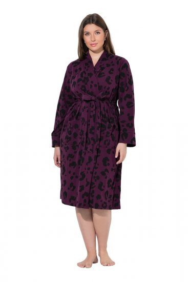Ulla Popken 853168 Peignoir en éponge à imprimé animal Prune - Robes de chambre & peignoirs - 