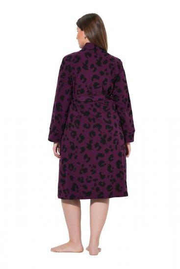 Ulla Popken 853168 Peignoir en éponge à imprimé animal Prune - Robes de chambre & peignoirs - 