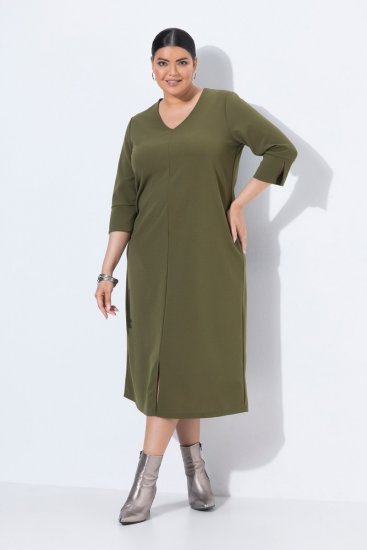 Ulla Popken 853510 Robe mi-longue à poches Kaki - Robes midi - Robes mi-longues pour femmes rondes