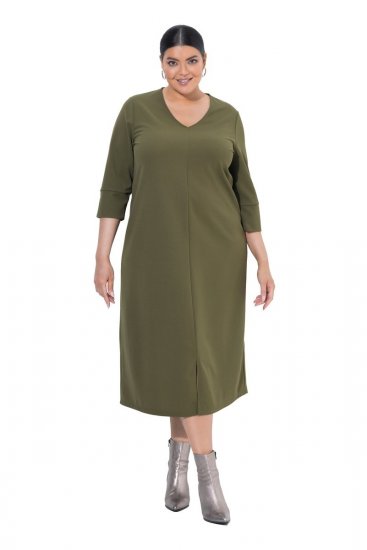 Ulla Popken 853510 Robe mi-longue à poches Kaki - Robes midi - Robes mi-longues pour femmes rondes