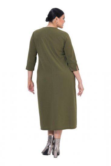 Ulla Popken 853510 Robe mi-longue à poches Kaki - Robes midi - Robes mi-longues pour femmes rondes