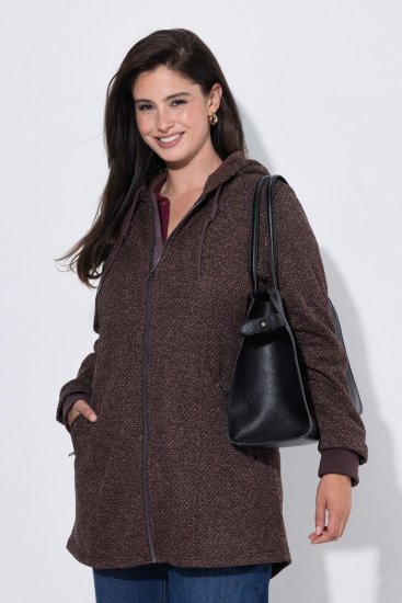Ulla Popken 853577 Veste en polaire maille à capuche et imprimé Brun acajou - Vêtements en laine polaire - 