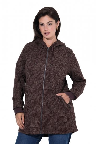 Ulla Popken 853577 Veste en polaire maille à capuche et imprimé Brun acajou - Vêtements en laine polaire - 