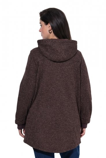 Ulla Popken 853577 Veste en polaire maille à capuche et imprimé Brun acajou - Vêtements en laine polaire - 