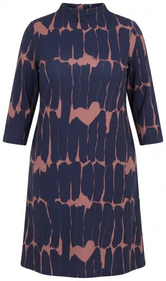 Ulla Popken 853590 Robe en jersey imprimée à manches 3/4 Bleu marine - Robes - Des robes dans toutes les tailles