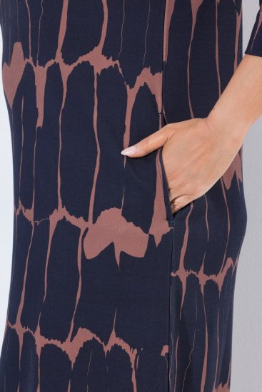 Ulla Popken 853590 Robe en jersey imprimée à manches 3/4 Bleu marine - Robes - Des robes dans toutes les tailles
