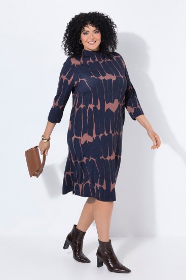 Ulla Popken 853590 Robe en jersey imprimée à manches 3/4 Bleu marine - Robes - Des robes dans toutes les tailles