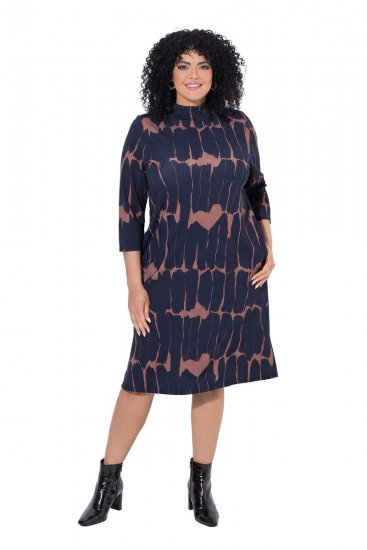 Ulla Popken 853590 Robe en jersey imprimée à manches 3/4 Bleu marine - Robes - Des robes dans toutes les tailles