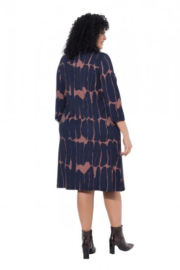 Ulla Popken 853590 Robe en jersey imprimée à manches 3/4 Bleu marine - Robes - Des robes dans toutes les tailles
