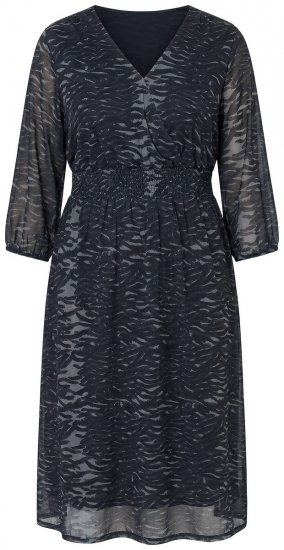 Ulla Popken 853620 Robe mi-longue à imprimé animal et manches 3/4 Noir - Robes midi - Robes mi-longues pour femmes rondes